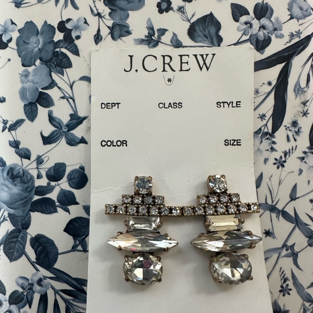 J. Crew sparkling art deco style crystal gold accent earrings NWT